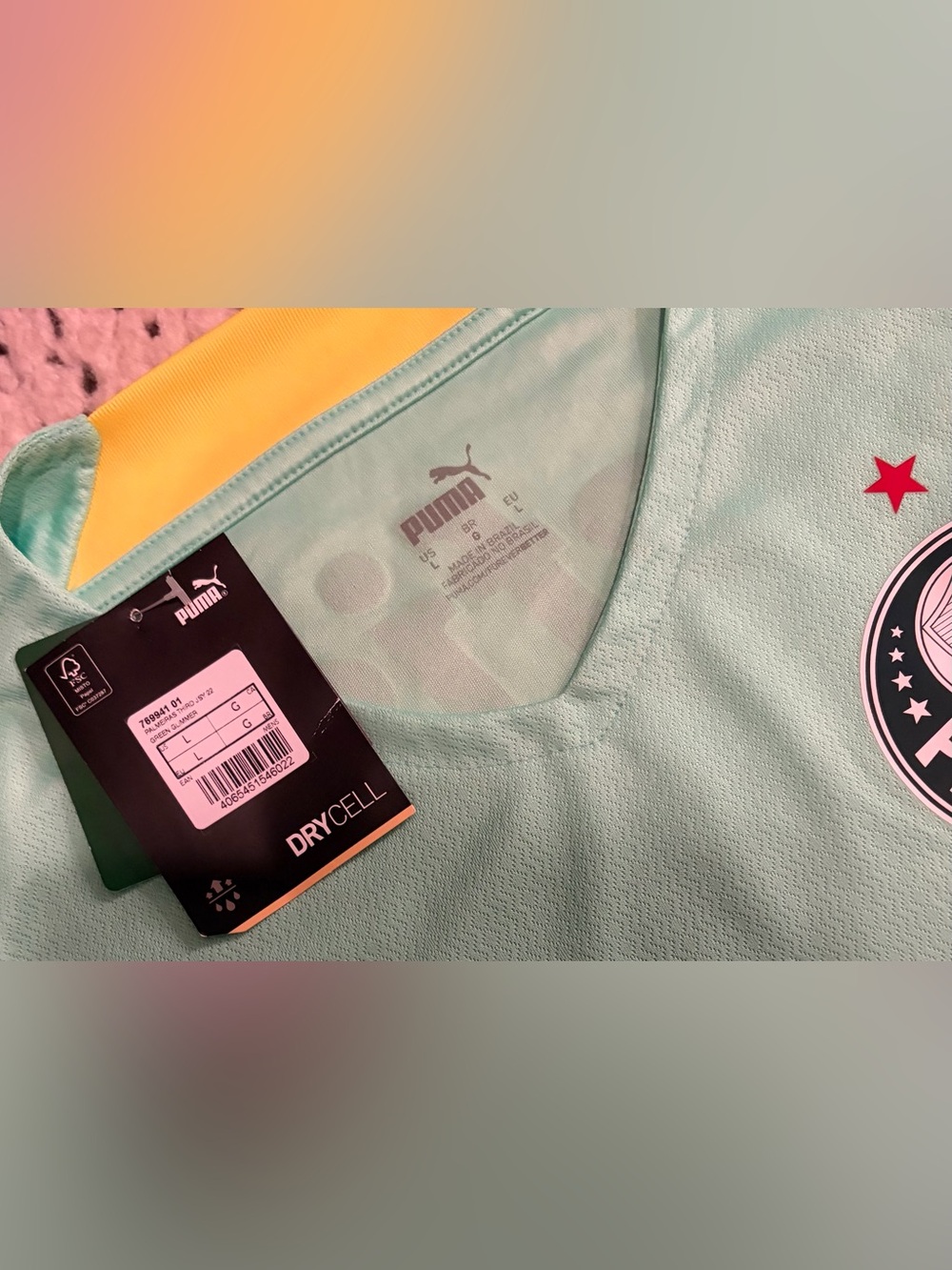 Puma Authentic Palmeiras 2022 Brazil 769941-01 Soccer Green Jersey Men’s Sz: L - Picture 4 of 6